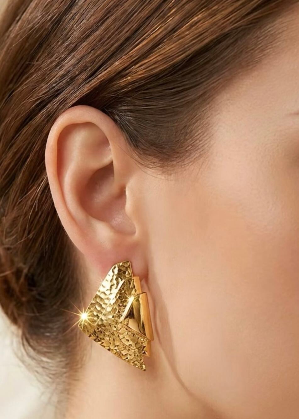 Vintage Monet Gold Tone Geometric Clip On Earrings Signed